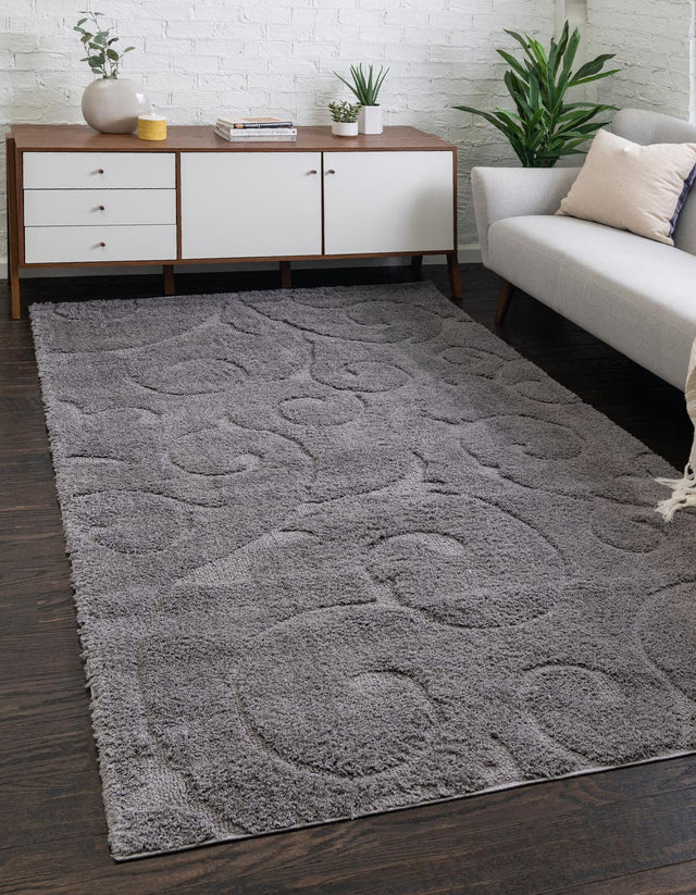 Dark Gray 4' 1 x 6' 1 Floral Shag Rectangle Area Rug Thick Soft Touch Fluffy & Plush Shaggy Pile 100% Polyester With Cotton Backing Carpet for Interior Design for Sale at Rug Engine