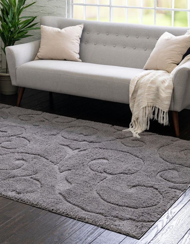 Dark Gray 4' 1 x 6' 1 Floral Shag Rectangle Area Rug Thick Soft Touch Fluffy & Plush Shaggy Pile 100% Polyester With Cotton Backing Carpet for Interior Design for Sale at Rug Engine
