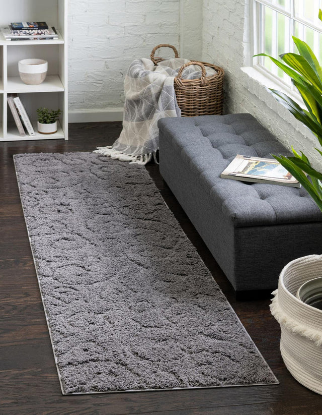 Dark Gray 2' 7 x 10' Floral Shag Runner Area Rug Thick Soft Touch Fluffy & Plush Shaggy Pile 100% Polyester With Cotton Backing Carpet for Interior Design for Sale at Rug Engine