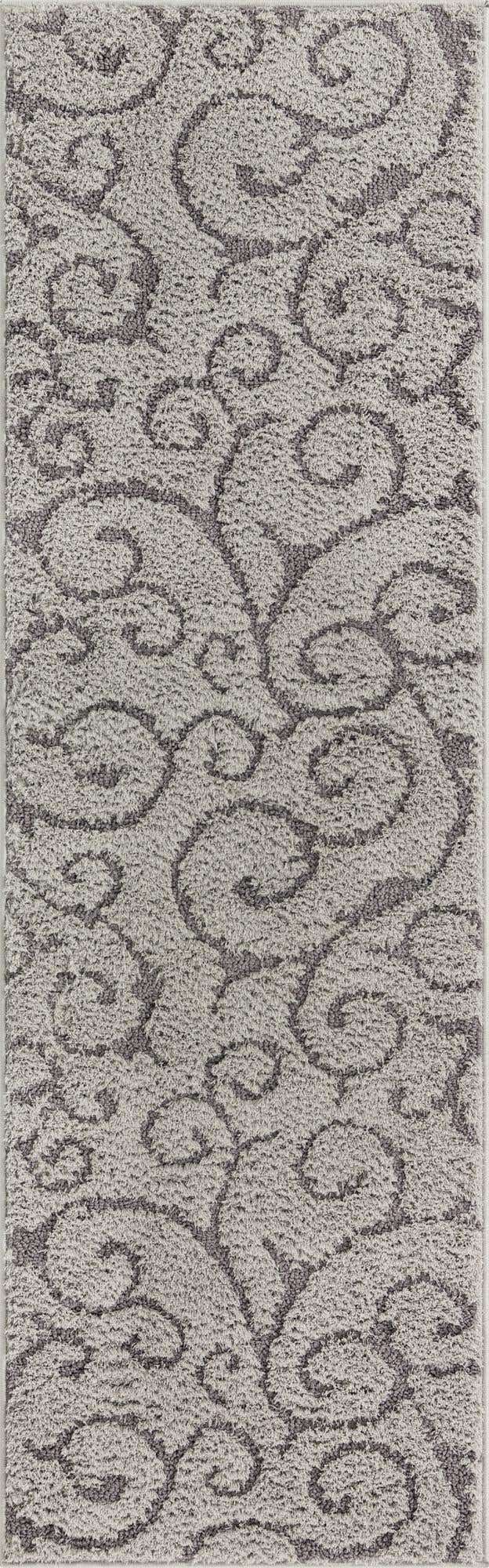 Light Gray and Gray 2' x 6' 9 Floral Shag Runner Area Rug Thick Soft Touch Fluffy & Plush Shaggy Pile 100% Polyester With Cotton Backing Carpet for Interior Design for Sale at Rug Engine