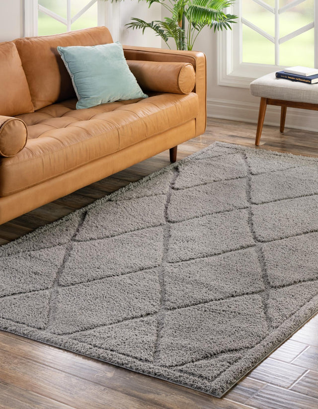 Gray 4' 1 x 6' 1 Trellis Shag Rectangle Area Rug Thick Soft Touch Fluffy & Plush Shaggy Pile Geometric Modern Unique Carpet for Home Interior Design for Sale at Rug Engine