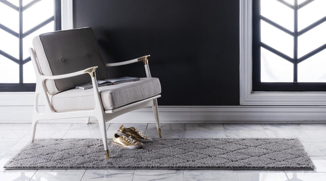 Gray 2' 7 x 10' Trellis Shag Runner Area Rug Thick Soft Touch Fluffy & Plush Shaggy Pile Geometric Modern Unique Carpet for Home Interior Design for Sale at Rug Engine