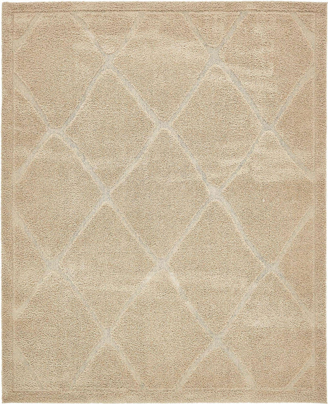 Beige 8' x 10' Trellis Shag Rectangle Area Rug Thick Soft Touch Fluffy & Plush Shaggy Pile Geometric Modern Unique Carpet for Home Interior Design for Sale at Rug Engine