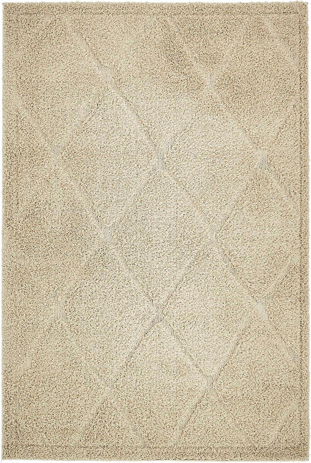Beige 4' x 6' Trellis Shag Rectangle Area Rug Thick Soft Touch Fluffy & Plush Shaggy Pile Geometric Modern Unique Carpet for Home Interior Design for Sale at Rug Engine