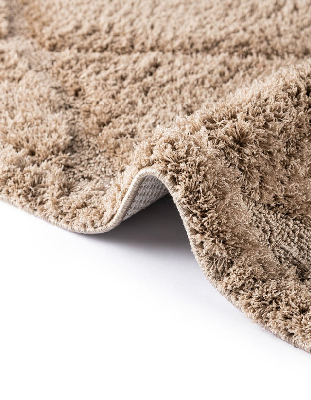 Beige 2' 7 x 10' Trellis Shag Runner Area Rug Thick Soft Touch Fluffy & Plush Shaggy Pile Geometric Modern Unique Carpet for Home Interior Design for Sale at Rug Engine
