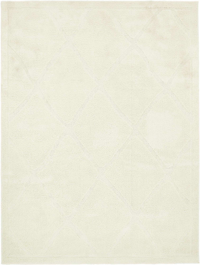 Ivory 9' x 12' Trellis Shag Rectangle Area Rug Thick Soft Touch Fluffy & Plush Shaggy Pile Geometric Modern Unique Carpet for Home Interior Design for Sale at Rug Engine
