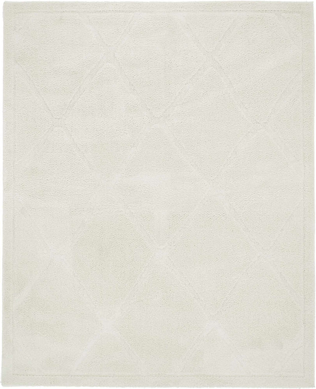 Ivory 8' x 10' Trellis Shag Rectangle Area Rug Thick Soft Touch Fluffy & Plush Shaggy Pile Geometric Modern Unique Carpet for Home Interior Design for Sale at Rug Engine