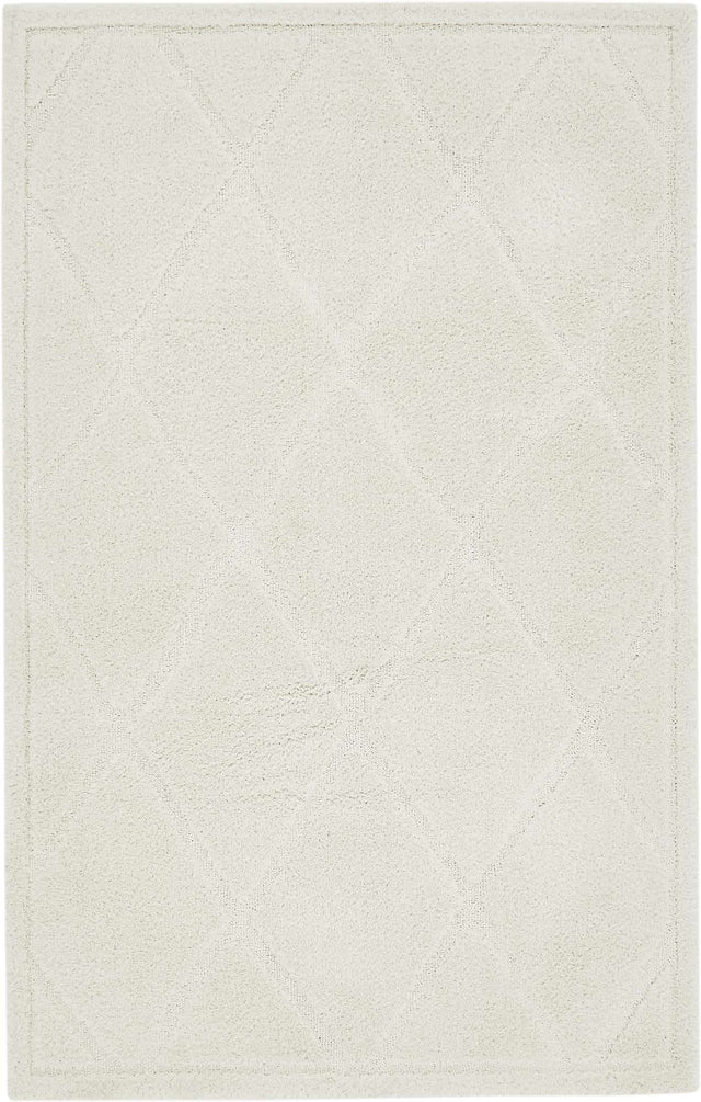 Ivory 5' 1 x 8' Trellis Shag Rectangle Area Rug Thick Soft Touch Fluffy & Plush Shaggy Pile Geometric Modern Unique Carpet for Home Interior Design for Sale at Rug Engine