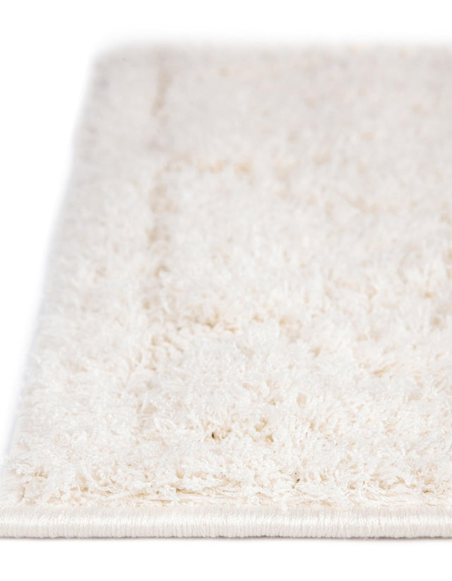 Ivory 2' x 8' Trellis Shag Runner Area Rug Thick Soft Touch Fluffy & Plush Shaggy Pile Geometric Modern Unique Carpet for Home Interior Design for Sale at Rug Engine