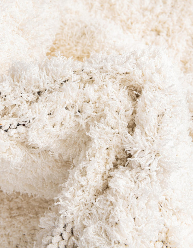Ivory 2' 7 x 12' Trellis Shag Runner Area Rug Thick Soft Touch Fluffy & Plush Shaggy Pile Geometric Modern Unique Carpet for Home Interior Design for Sale at Rug Engine