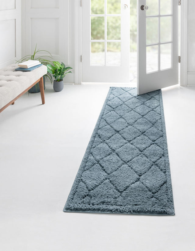 Light Blue 2' 7 x 10' Trellis Shag Runner Area Rug Thick Soft Touch Fluffy & Plush Shaggy Pile Geometric Modern Unique Carpet for Home Interior Design for Sale at Rug Engine