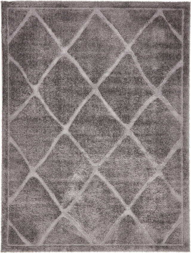 Dark Gray 9' x 12' 2 Trellis Shag Rectangle Area Rug Thick Soft Touch Fluffy & Plush Shaggy Pile Geometric Modern Unique Carpet for Home Interior Design for Sale at Rug Engine