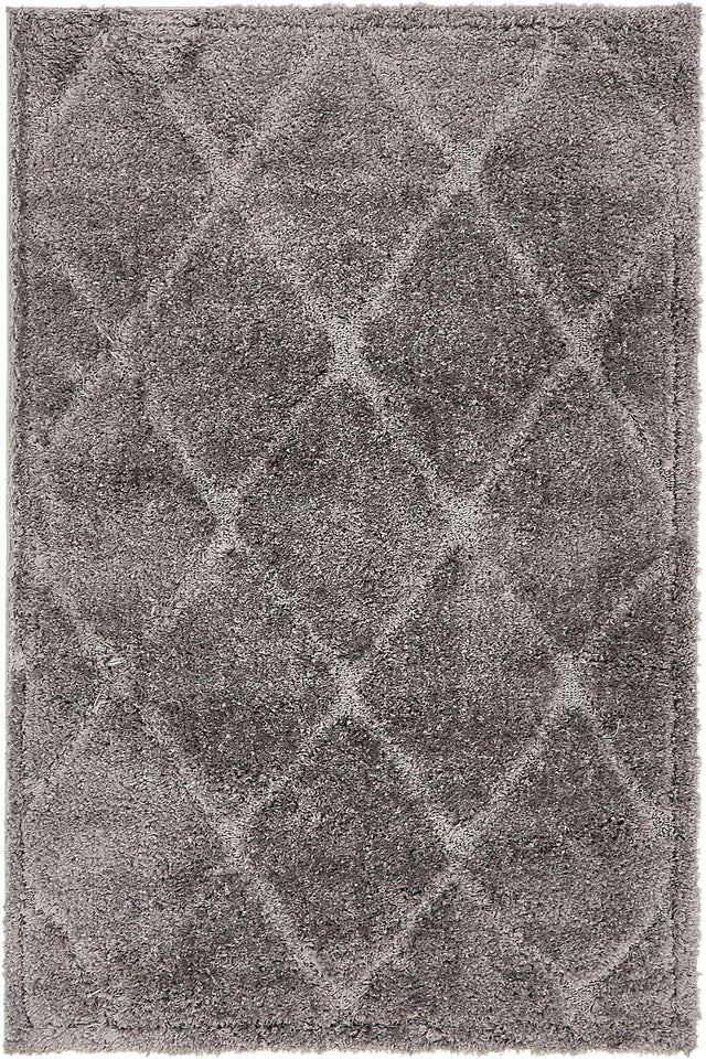 Dark Gray 4' x 6' Trellis Shag Rectangle Area Rug Thick Soft Touch Fluffy & Plush Shaggy Pile Geometric Modern Unique Carpet for Home Interior Design for Sale at Rug Engine