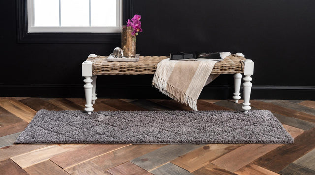 Dark Gray 2' 7 x 10' Trellis Shag Runner Area Rug Thick Soft Touch Fluffy & Plush Shaggy Pile Geometric Modern Unique Carpet for Home Interior Design for Sale at Rug Engine