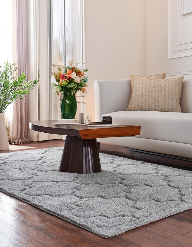 Gray 8' x 10' Trellis Shag Rectangle Area Rug Thick Soft Touch Fluffy & Plush Shaggy Pile Geometric Modern Unique Carpet for Home Interior Design for Sale at Rug Engine