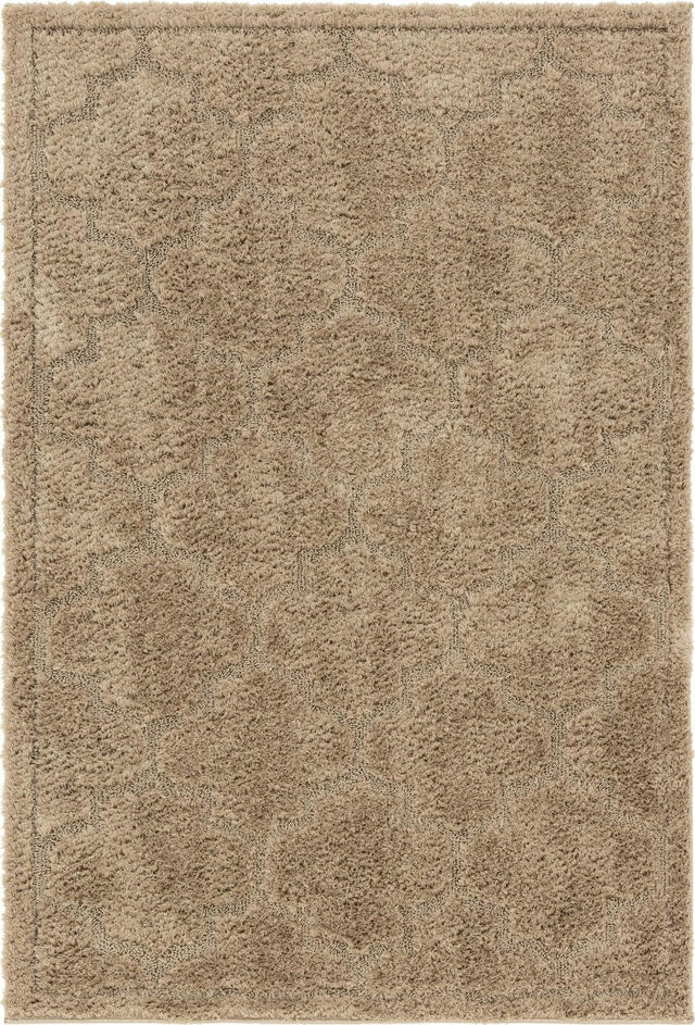 Beige 4' x 6' Trellis Shag Rectangle Area Rug Thick Soft Touch Fluffy & Plush Shaggy Pile Geometric Modern Unique Carpet for Home Interior Design for Sale at Rug Engine