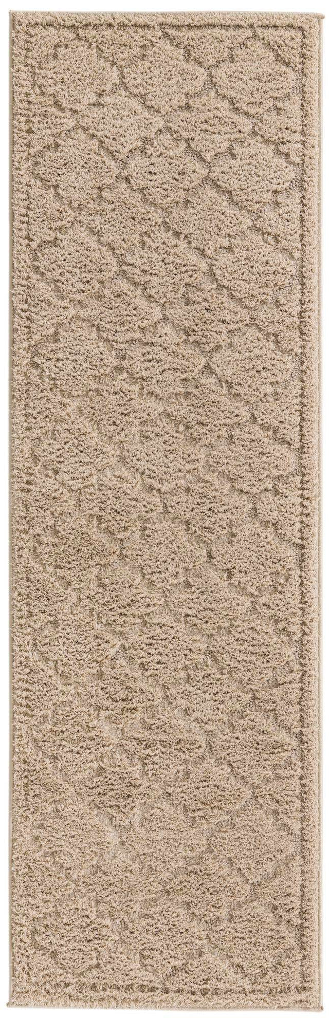 Beige 2' x 6' 9 Trellis Shag Runner Area Rug Thick Soft Touch Fluffy & Plush Shaggy Pile Geometric Modern Unique Carpet for Home Interior Design for Sale at Rug Engine