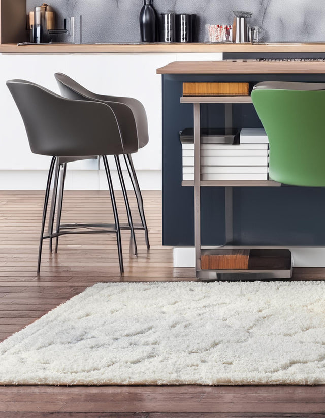 Ivory 5' 1 x 8' Trellis Shag Rectangle Area Rug Thick Soft Touch Fluffy & Plush Shaggy Pile