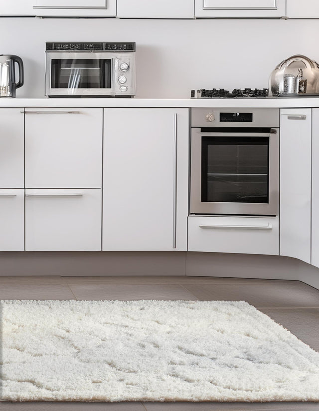 Ivory 8' x 10' Trellis Shag Rectangle Area Rug Thick Soft Touch Fluffy & Plush Shaggy Pile