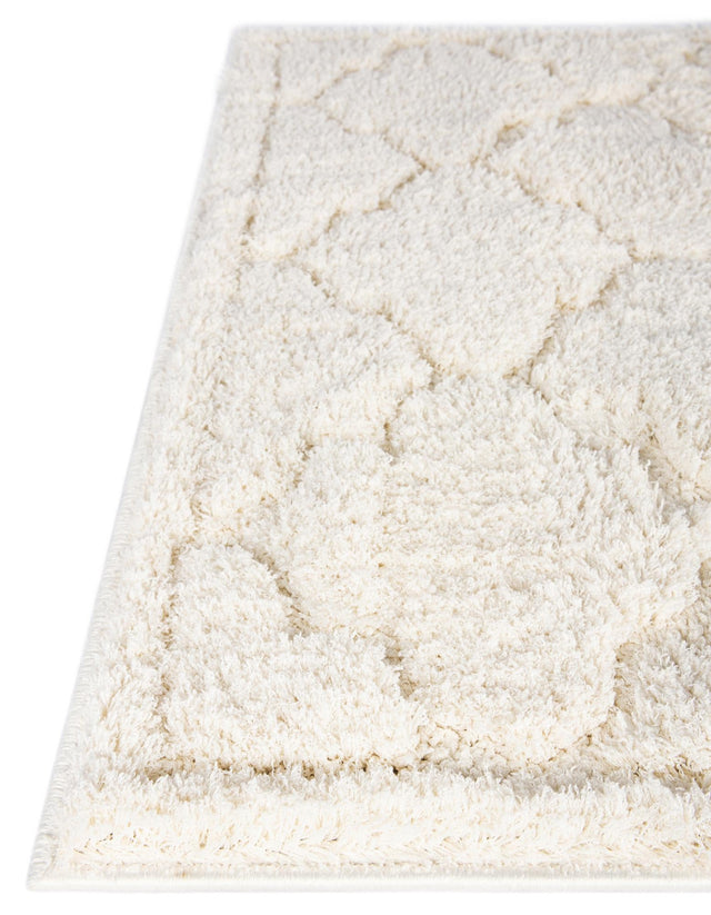 Ivory 2' 7 x 10' Trellis Shag Runner Area Rug Thick Soft Touch Fluffy & Plush Shaggy Pile Geometric Modern Unique Carpet for Home Interior Design for Sale at Rug Engine