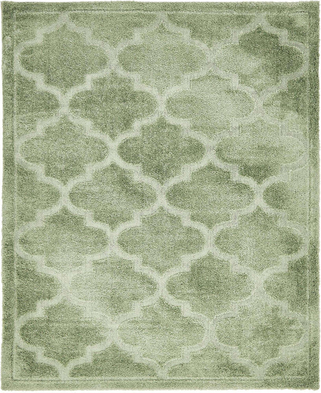 Green 8' x 10' Trellis Shag Rectangle Area Rug Thick Soft Touch Fluffy & Plush Shaggy Pile