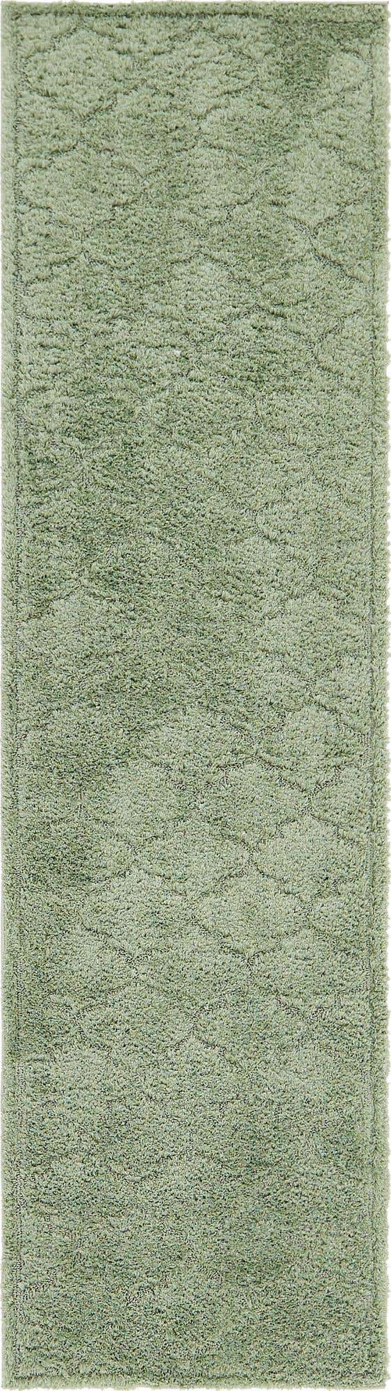 Green 2' 7 x 10' Trellis Shag Runner Area Rug Thick Soft Touch Fluffy & Plush Shaggy Pile Geometric Modern Unique Carpet for Home Interior Design for Sale at Rug Engine
