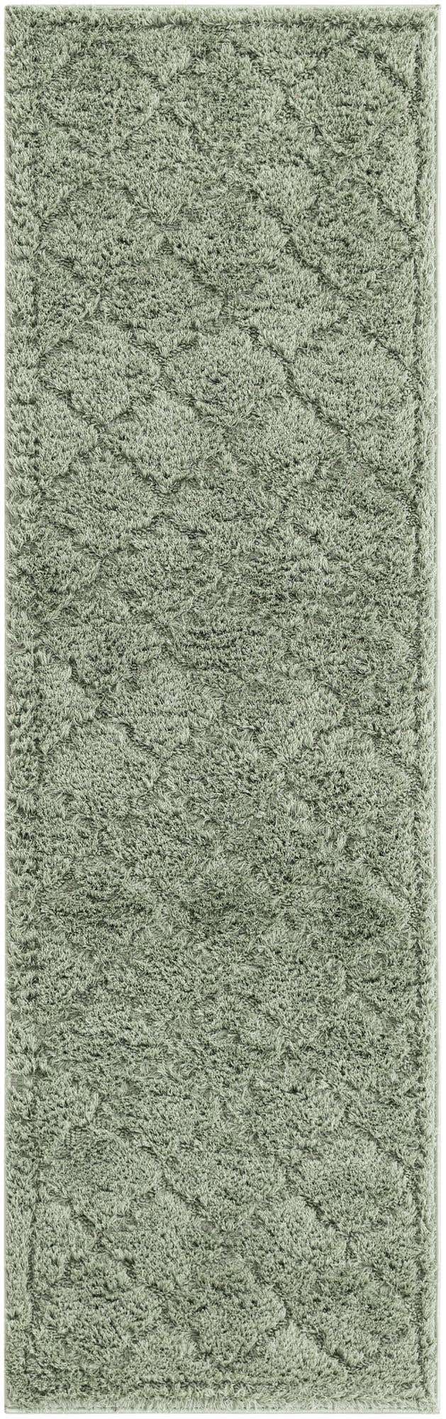Green 2' x 6' 9 Trellis Shag Runner Area Rug Thick Soft Touch Fluffy & Plush Shaggy Pile Geometric Modern Unique Carpet for Home Interior Design for Sale at Rug Engine
