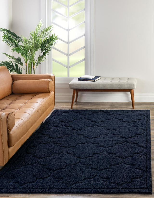 Navy Blue 5' x 8' Trellis Shag Rectangle Area Rug Thick Soft Touch Fluffy & Plush Shaggy Pile Geometric Modern Unique Carpet for Home Interior Design for Sale at Rug Engine