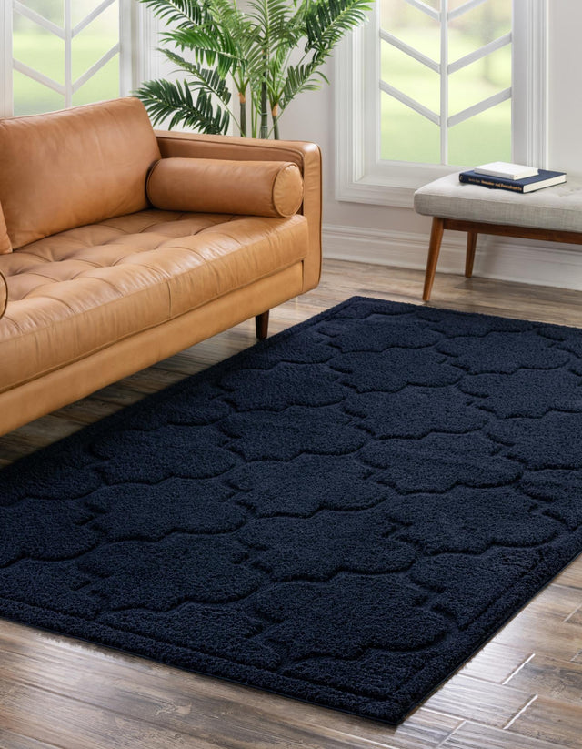 Navy Blue 5' x 8' Trellis Shag Rectangle Area Rug Thick Soft Touch Fluffy & Plush Shaggy Pile Geometric Modern Unique Carpet for Home Interior Design for Sale at Rug Engine