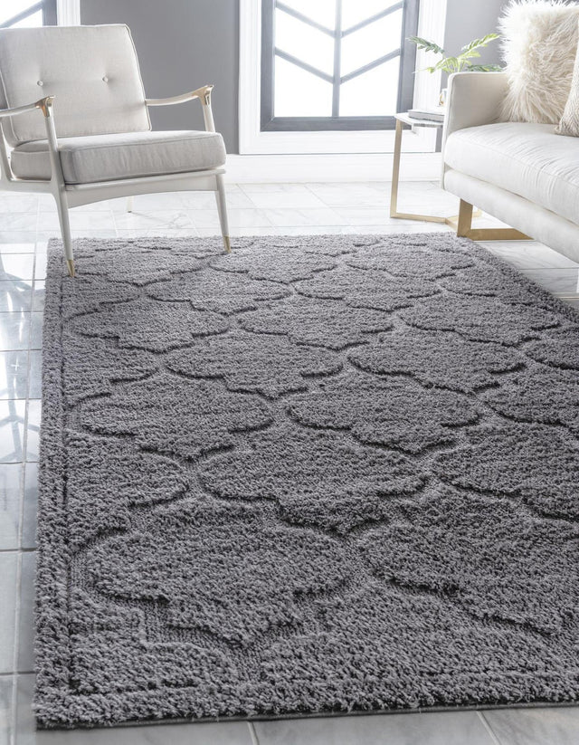 Dark Gray 4' 1 x 6' 1 Trellis Shag Rectangle Area Rug Thick Soft Touch Fluffy & Plush Shaggy Pile Geometric Modern Unique Carpet for Home Interior Design for Sale at Rug Engine