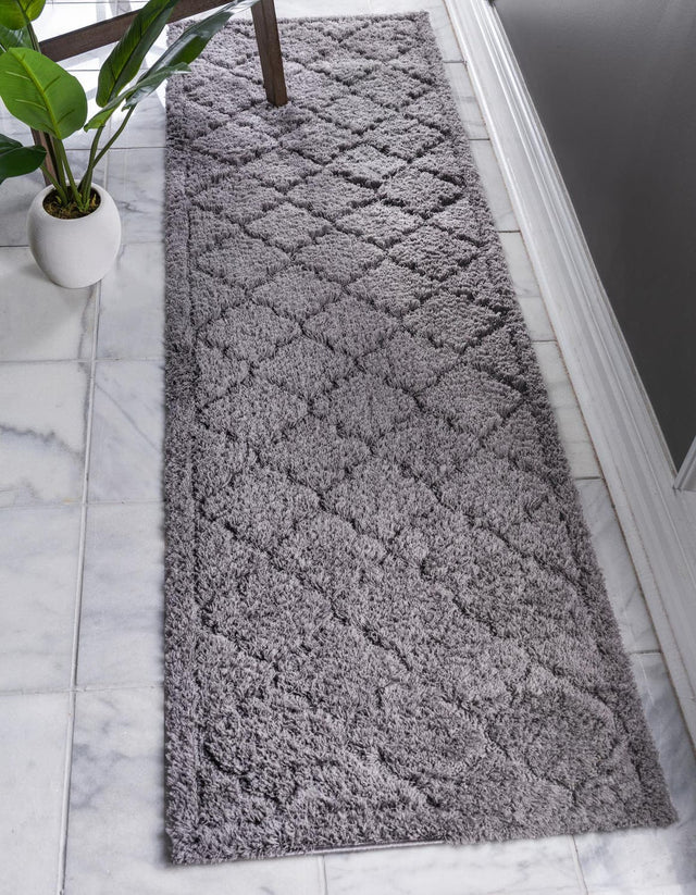 Dark Gray 2' 7 x 10' Trellis Shag Runner Area Rug Thick Soft Touch Fluffy & Plush Shaggy Pile Geometric Modern Unique Carpet for Home Interior Design for Sale at Rug Engine