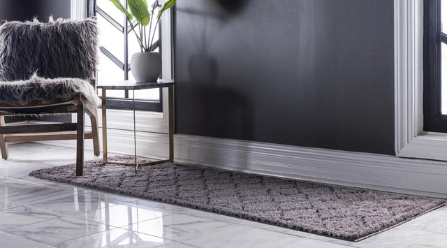 Dark Gray 2' x 6' 9 Trellis Shag Runner Area Rug Thick Soft Touch Fluffy & Plush Shaggy Pile Geometric Modern Unique Carpet for Home Interior Design for Sale at Rug Engine
