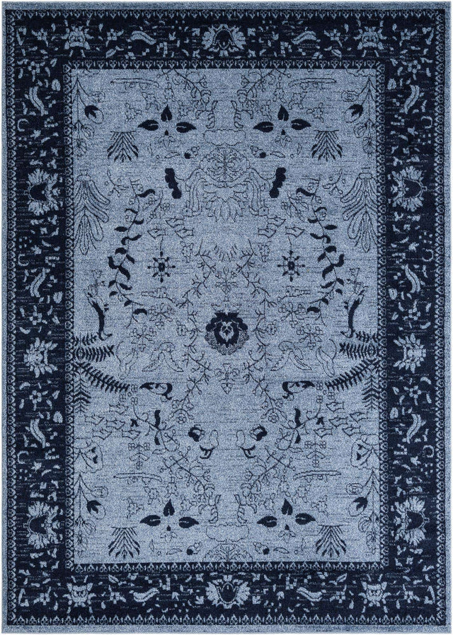 Blue 7' 10 x 11' La Jolla Rectangle Area Rug 100% Polypropylene Traditional Pattern Easy Clean Carpet for Living, Dining, Bedroom, Office for Sale at Rug Engine