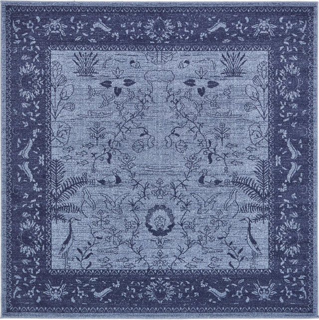 Blue 6' 1 x 6' 1 La Jolla Square Area Rug 100% Polypropylene Traditional Pattern Easy Clean Carpet for Living, Dining, Bedroom, Office for Sale at Rug Engine