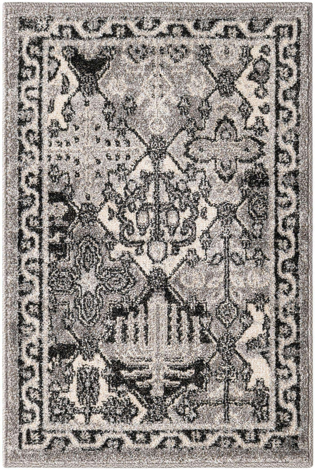 Gray 2' x 3' 1 La Jolla Rectangle Area Rug 100% Polypropylene Traditional Pattern Easy Clean Carpet for Living, Dining, Bedroom, Office for Sale at Rug Engine