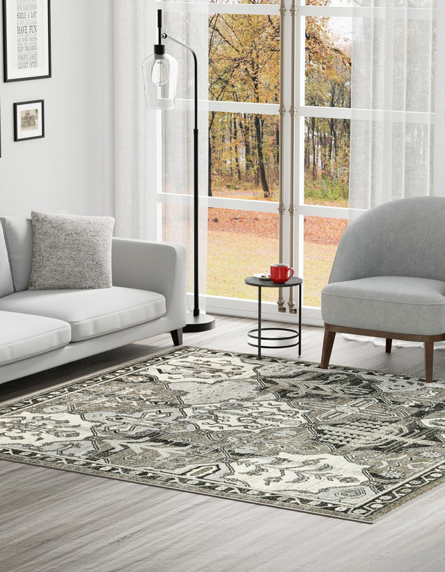 Gray 7' 10 x 7' 10 La Jolla Square Area Rug 100% Polypropylene Traditional Pattern Easy Clean Carpet for Living, Dining, Bedroom, Office for Sale at Rug Engine