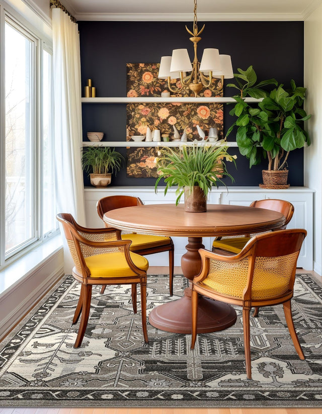 Gray 7' 10 x 7' 10 La Jolla Square Area Rug 100% Polypropylene Traditional Pattern Easy Clean Carpet for Living, Dining, Bedroom, Office for Sale at Rug Engine