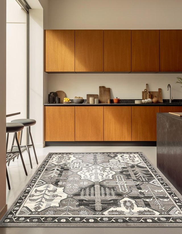 Gray 7' 10 x 7' 10 La Jolla Square Area Rug 100% Polypropylene Traditional Pattern Easy Clean Carpet for Living, Dining, Bedroom, Office for Sale at Rug Engine