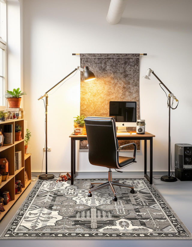Gray 6' 1 x 6' 1 La Jolla Square Area Rug 100% Polypropylene Traditional Pattern Easy Clean Carpet for Living, Dining, Bedroom, Office for Sale at Rug Engine