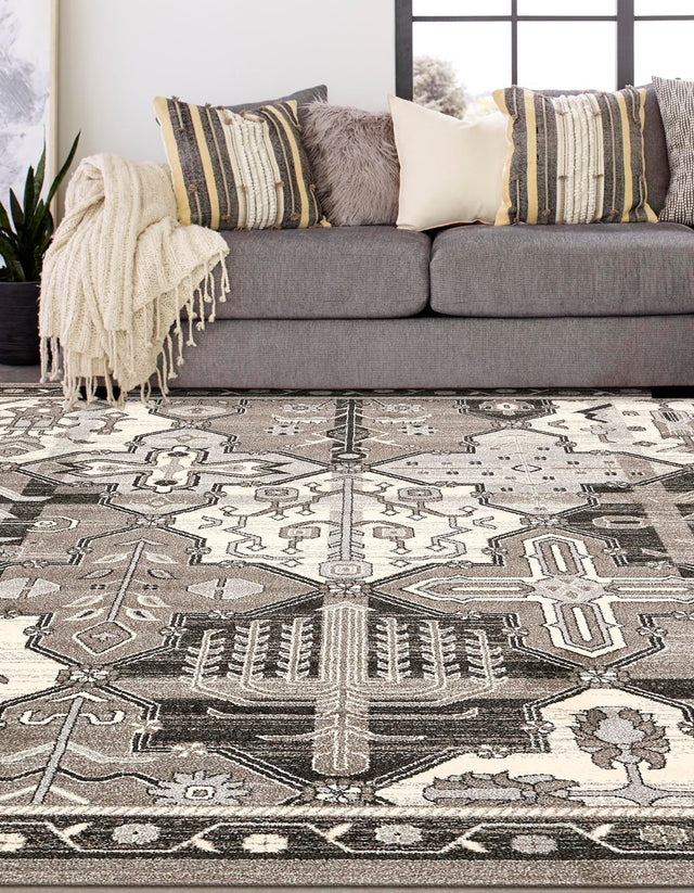 Gray 6' 1 x 6' 1 La Jolla Square Area Rug 100% Polypropylene Traditional Pattern Easy Clean Carpet for Living, Dining, Bedroom, Office for Sale at Rug Engine