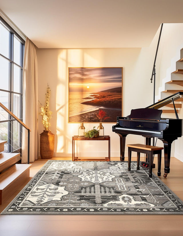 Gray 6' 1 x 6' 1 La Jolla Square Area Rug 100% Polypropylene Traditional Pattern Easy Clean Carpet for Living, Dining, Bedroom, Office for Sale at Rug Engine