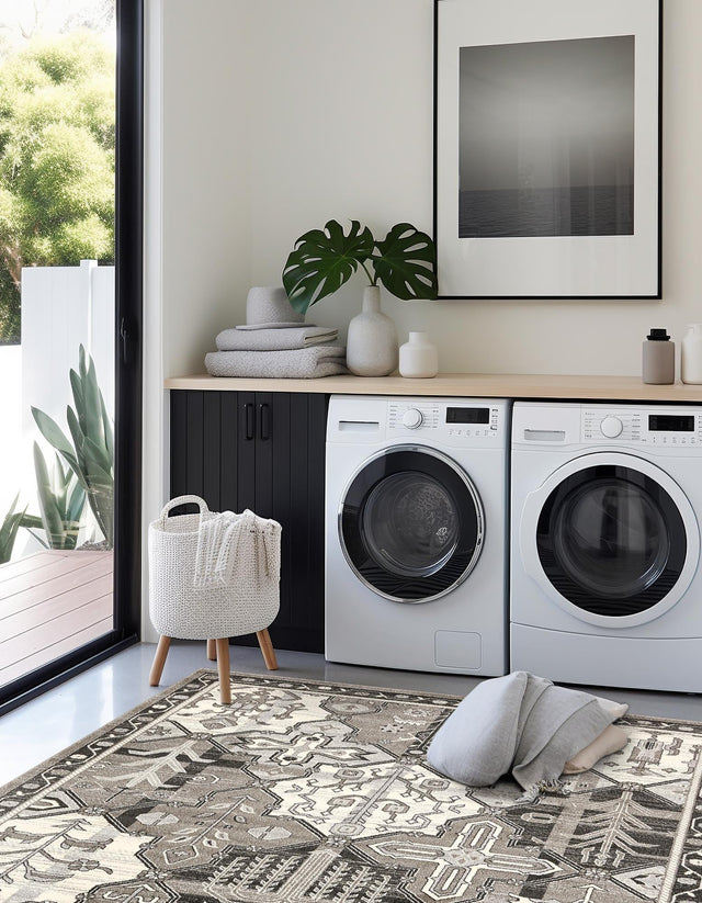 Gray 7' 10 x 7' 10 La Jolla Square Area Rug 100% Polypropylene Traditional Pattern Easy Clean Carpet for Living, Dining, Bedroom, Office for Sale at Rug Engine