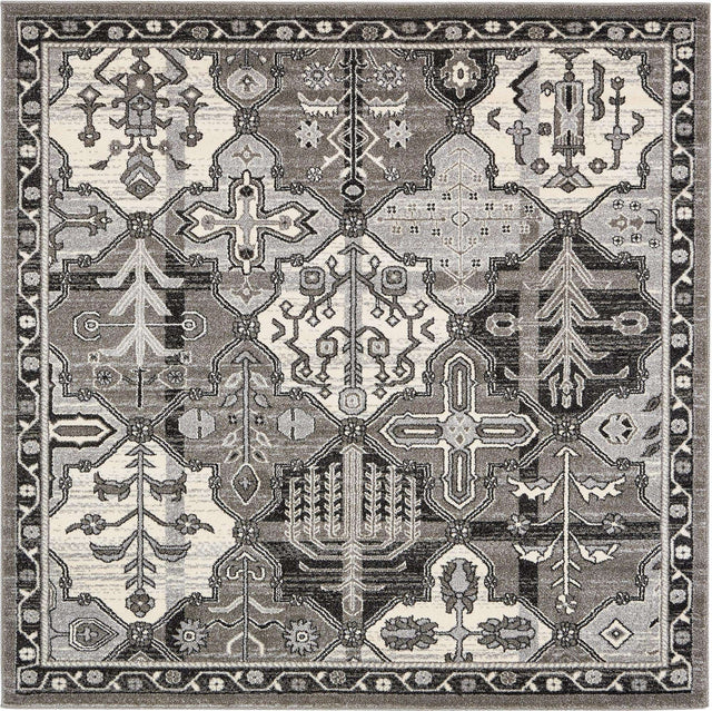 Gray 6' 1 x 6' 1 La Jolla Square Area Rug 100% Polypropylene Traditional Pattern Easy Clean Carpet for Living, Dining, Bedroom, Office for Sale at Rug Engine