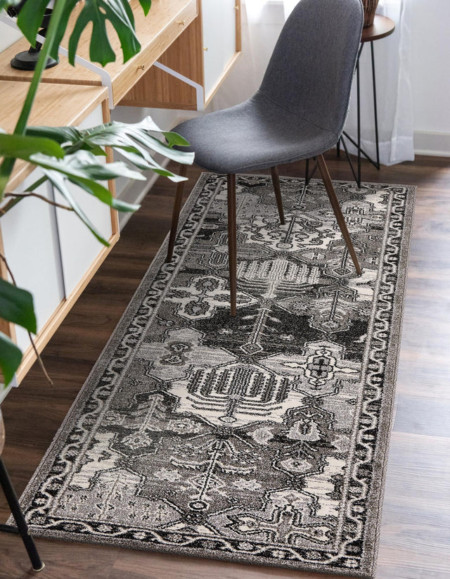 Gray 2' 7 x 10' La Jolla Runner Area Rug 100% Polypropylene Traditional Pattern Easy Clean Carpet for Living, Dining, Bedroom, Office for Sale at Rug Engine