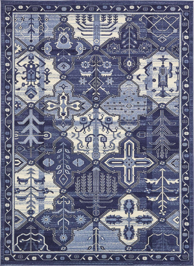 Blue 7' 10 x 11' La Jolla Rectangle Area Rug 100% Polypropylene Traditional Pattern Easy Clean Carpet for Living, Dining, Bedroom, Office for Sale at Rug Engine