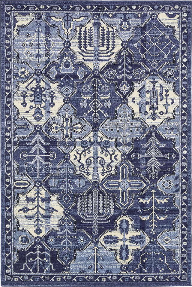 Blue 6' 1 x 9' La Jolla Rectangle Area Rug 100% Polypropylene Traditional Pattern Easy Clean Carpet for Living, Dining, Bedroom, Office for Sale at Rug Engine