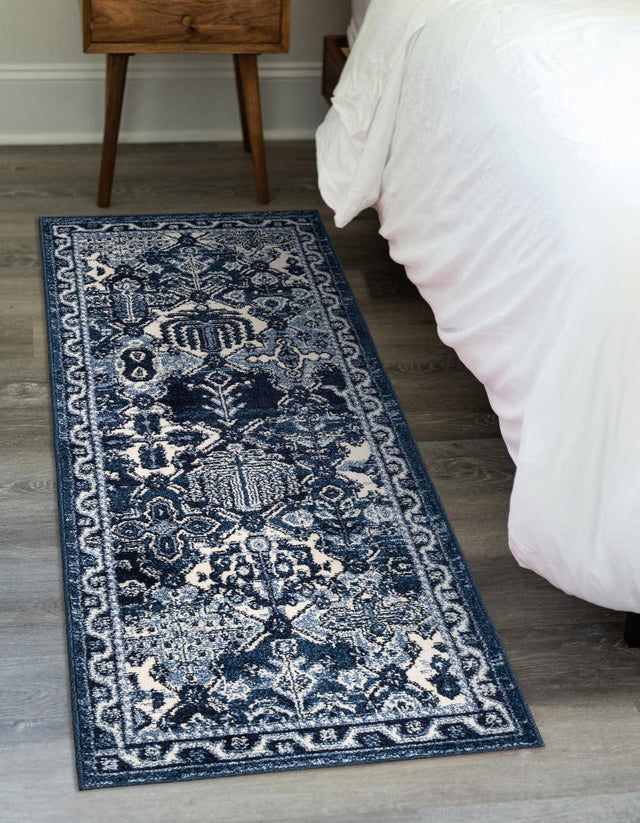 Blue 2' 7 x 10' La Jolla Runner Area Rug 100% Polypropylene Traditional Pattern Easy Clean Carpet for Living, Dining, Bedroom, Office for Sale at Rug Engine