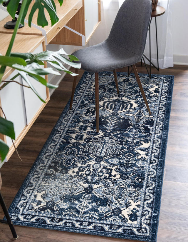 Blue 2' 7 x 10' La Jolla Runner Area Rug 100% Polypropylene Traditional Pattern Easy Clean Carpet for Living, Dining, Bedroom, Office for Sale at Rug Engine