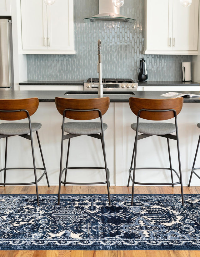 Blue 2' 7 x 10' La Jolla Runner Area Rug 100% Polypropylene Traditional Pattern Easy Clean Carpet for Living, Dining, Bedroom, Office for Sale at Rug Engine