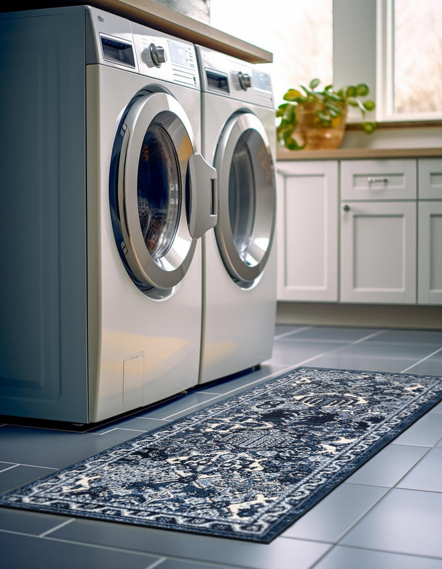 Blue 2' 7 x 10' La Jolla Runner Area Rug 100% Polypropylene Traditional Pattern Easy Clean Carpet for Living, Dining, Bedroom, Office for Sale at Rug Engine